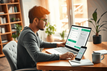 A person happily reviewing loan options online for quick approval.