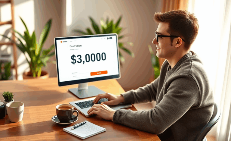 A person applying for a personal loan online in a serene spring environment.